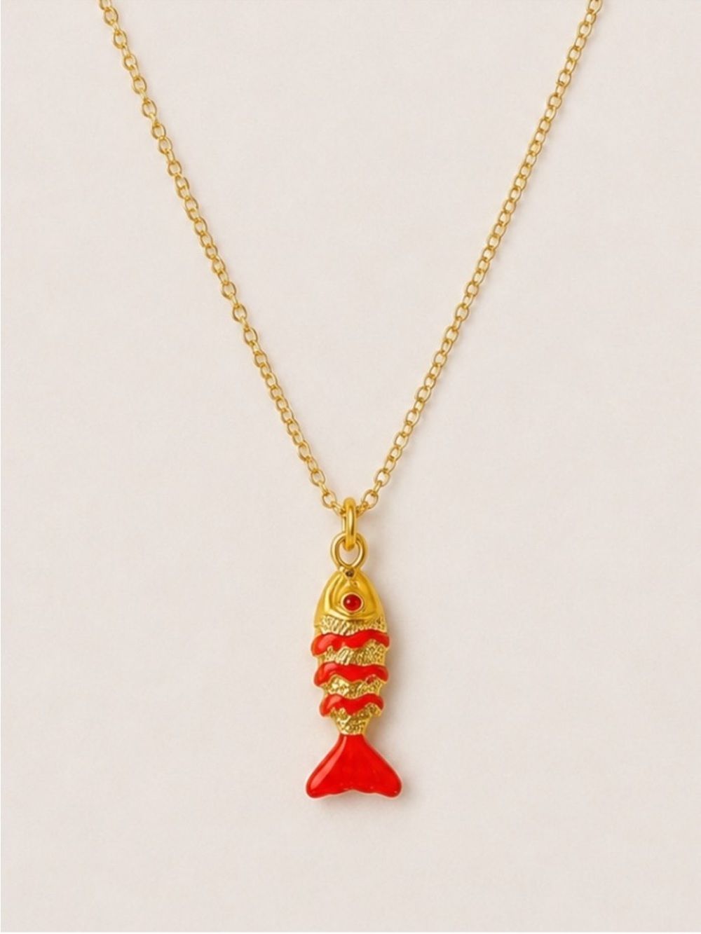New! Coastal Preppy 18K Gold Plated Red Fish Sardine Necklace NWOT 5072